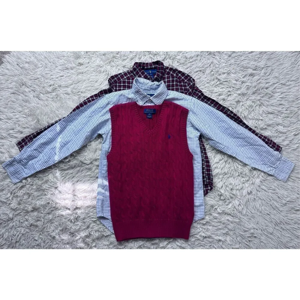 3 piece boys button down dress shirts & vest bundle size 10-12 by Ralph Lauren